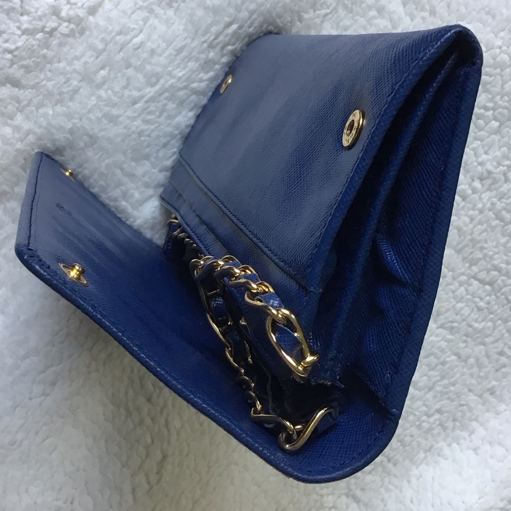 Prada Navy Leather Clutch with Gold Chain - Picture 3 of 9